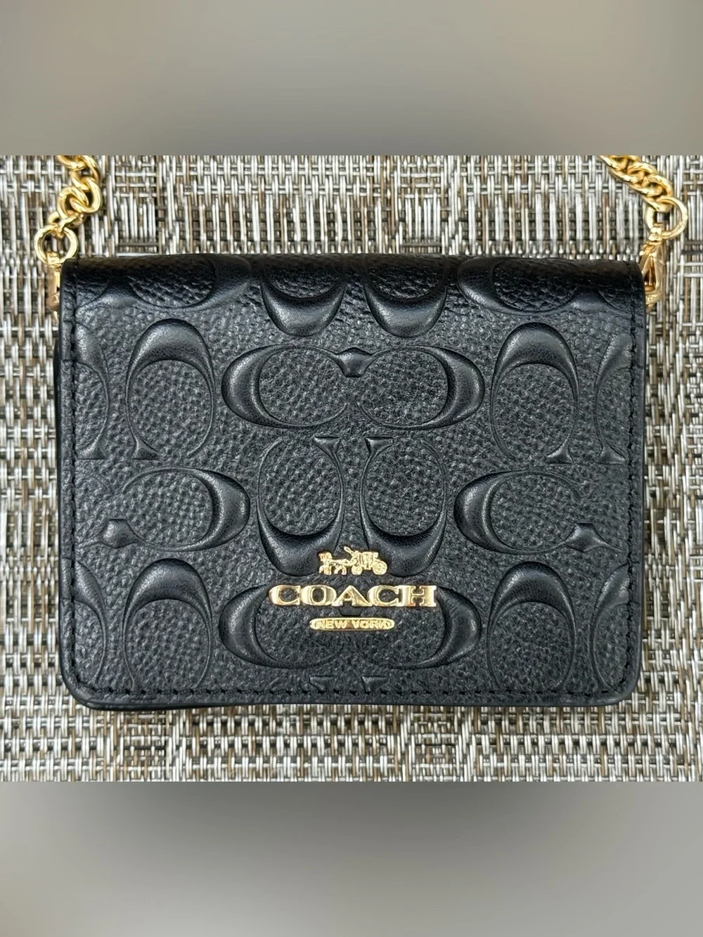 Coach Embossed Mini Wallet On A Chain Black Like New!